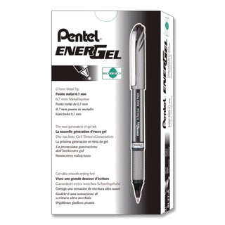 EnerGel NV Gel Pen, Stick, Medium 0.7 mm, Black Ink, Gray/Black Barrel, Dozen