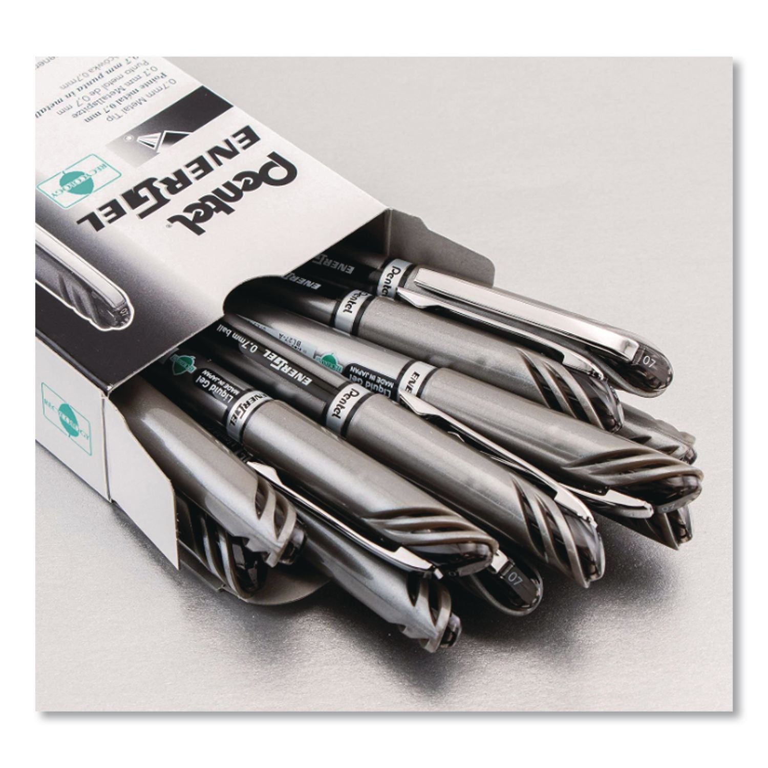 EnerGel NV Gel Pen, Stick, Medium 0.7 mm, Black Ink, Gray/Black Barrel, Dozen