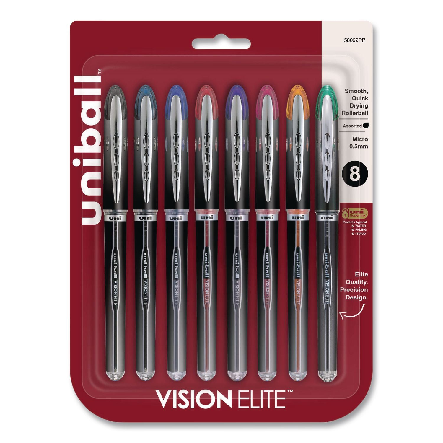VISION ELITE Hybrid Gel Pen, Stick, Fine 0.5 mm, Assorted Ink and Barrel Colors