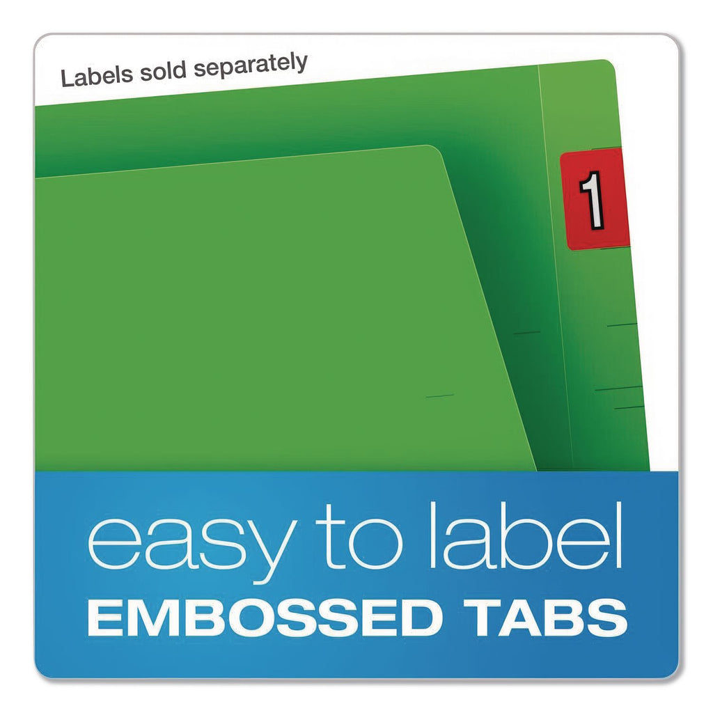 Colored End Tab Folders with Reinforced Double-Ply Straight Cut Tabs, Letter Size, 0.75" Expansion, Green, 100/Box