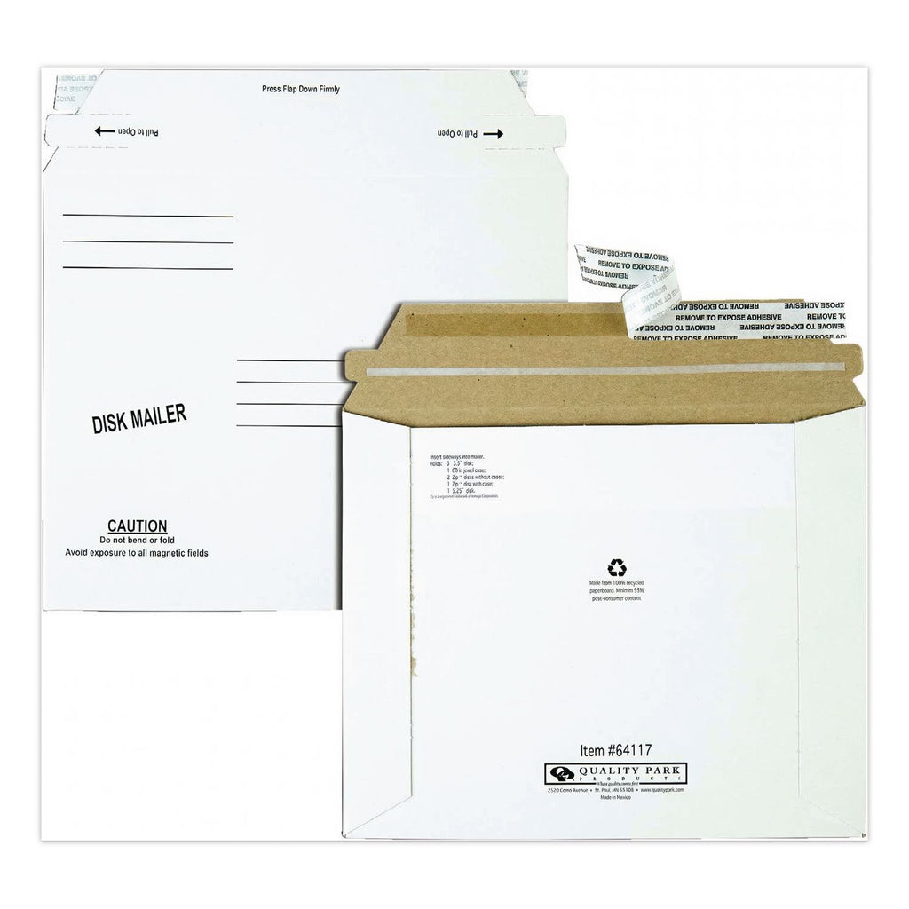 Economy Disk/CD Mailer for CDs/DVDs, Square Flap, Redi-Strip Adhesive Closure, 7.5 x 6.06, White, 100/Carton