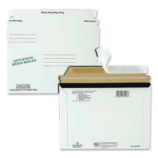 Antistatic Fiberboard Disk CD/DVD Mailer, Cheese Blade Flap, Redi-Strip Adhesive Closure, 6 x 8.63, White, 25/Box