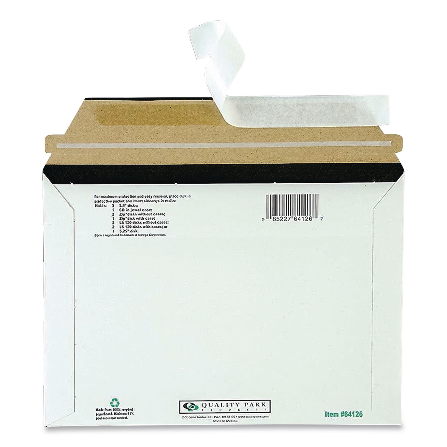 Antistatic Fiberboard Disk CD/DVD Mailer, Cheese Blade Flap, Redi-Strip Adhesive Closure, 6 x 8.63, White, 25/Box