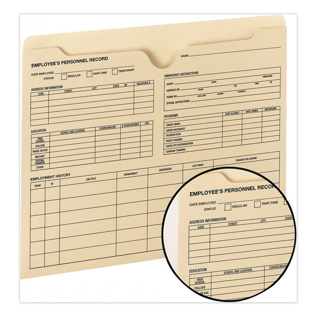 Employee Record Jacket, Straight Tab, Letter Size, Manila, 100/Box