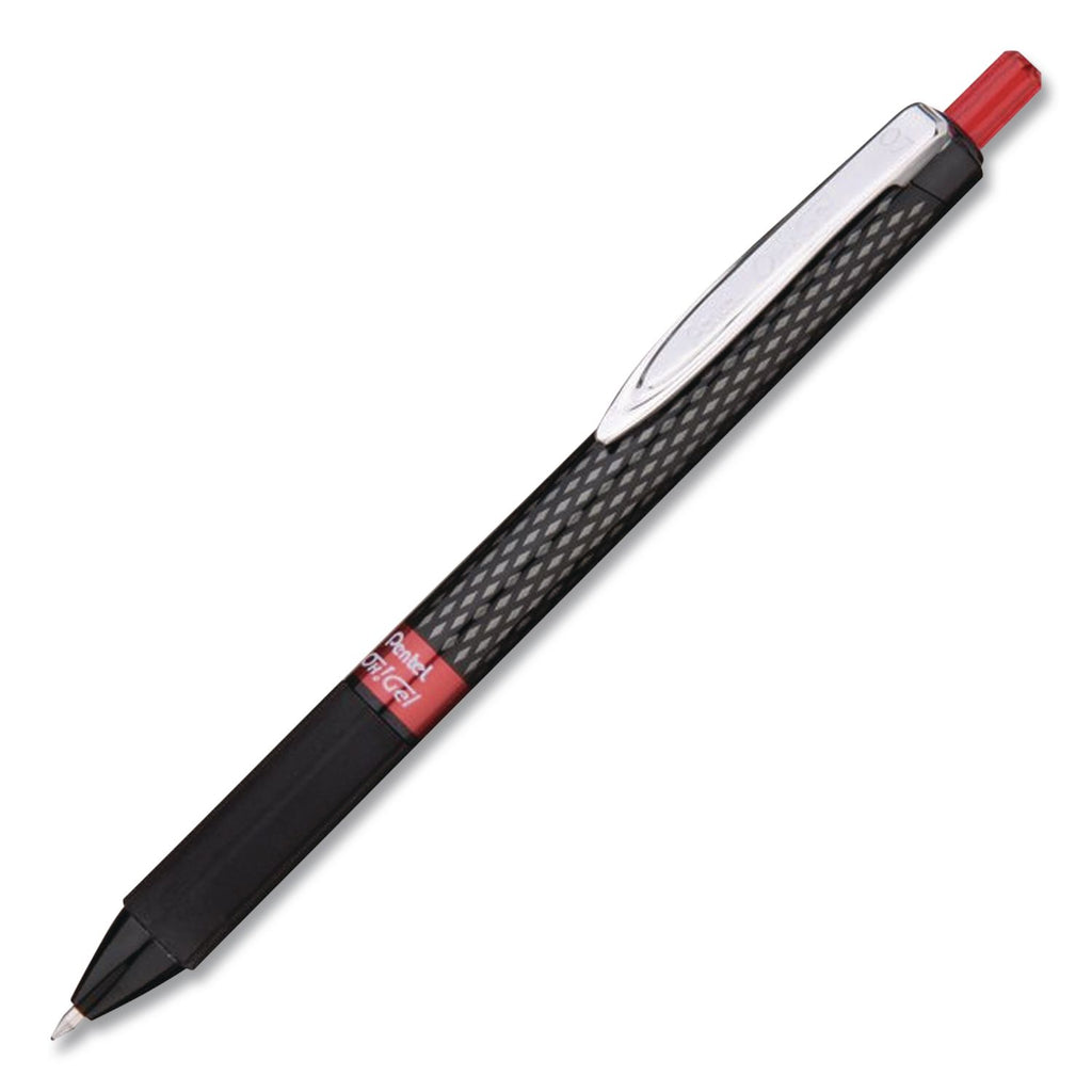 Oh! Gel Pen, Retractable, Medium 0.7 mm, Red Ink, Black Barrel, Dozen