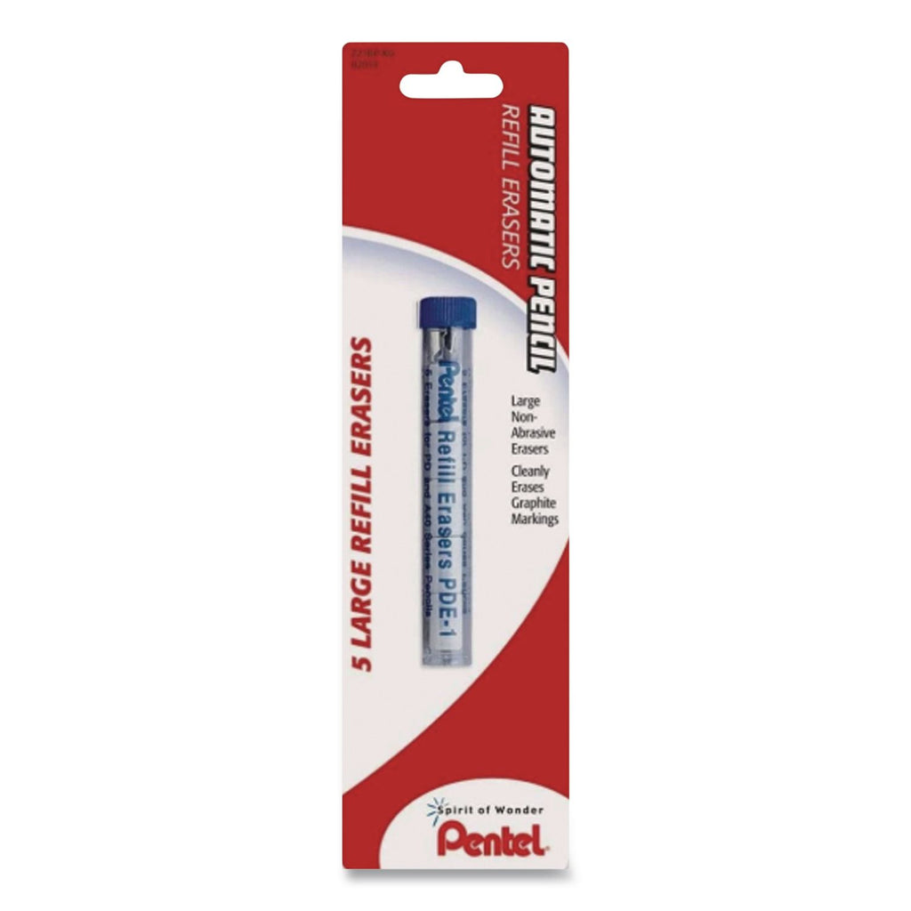 Eraser Refills for Pentel Champ, e-sharp, Jolt, Icy and Quicker Clicker Pencils, Cylindrical Rod, White, 5/Tube