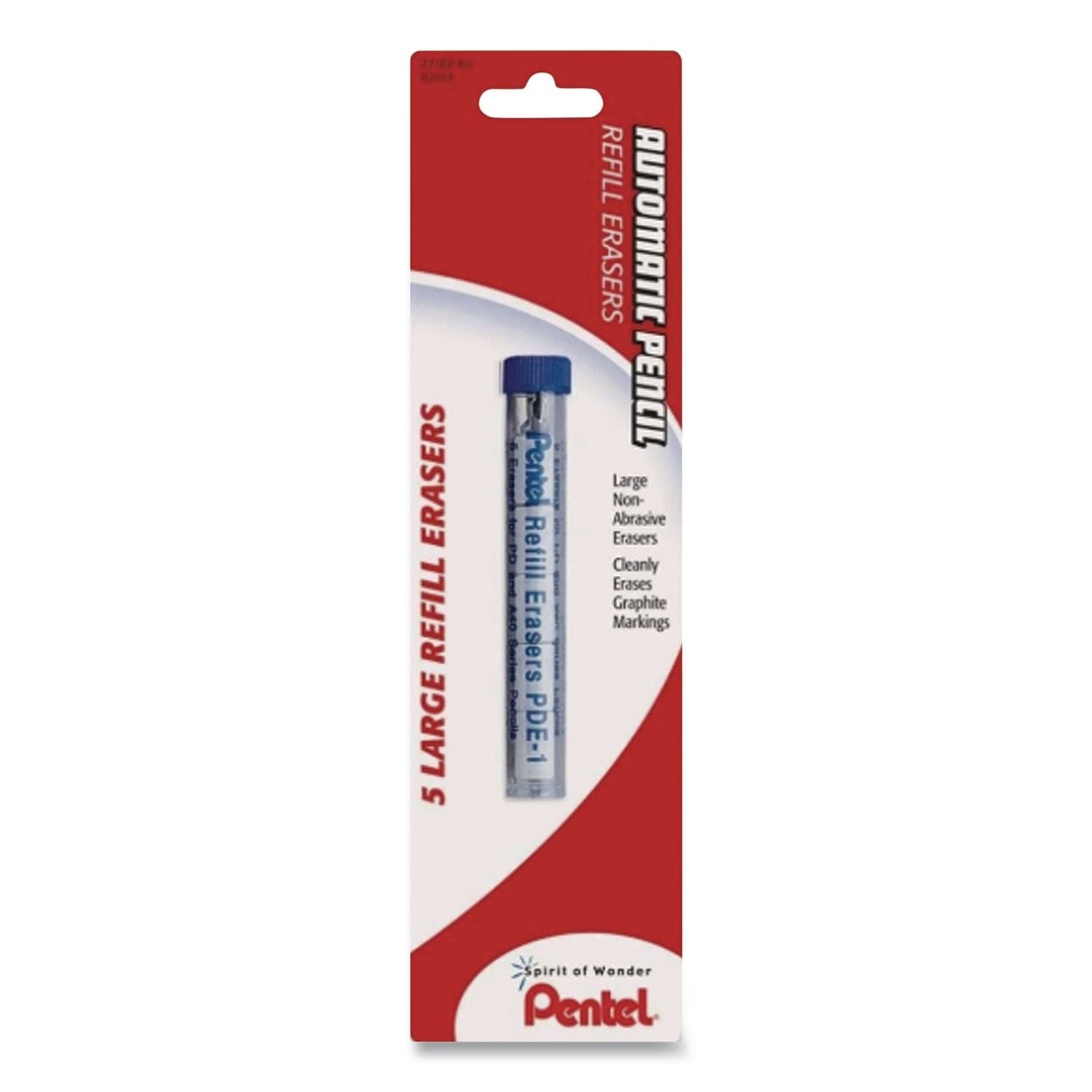 Eraser Refills for Pentel Champ, e-sharp, Jolt, Icy and Quicker Clicker Pencils, Cylindrical Rod, White, 5/Tube