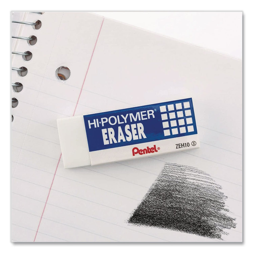 Hi-Polymer Eraser, For Pencil Marks, Rectangular Block, Medium, White, 3/Pack
