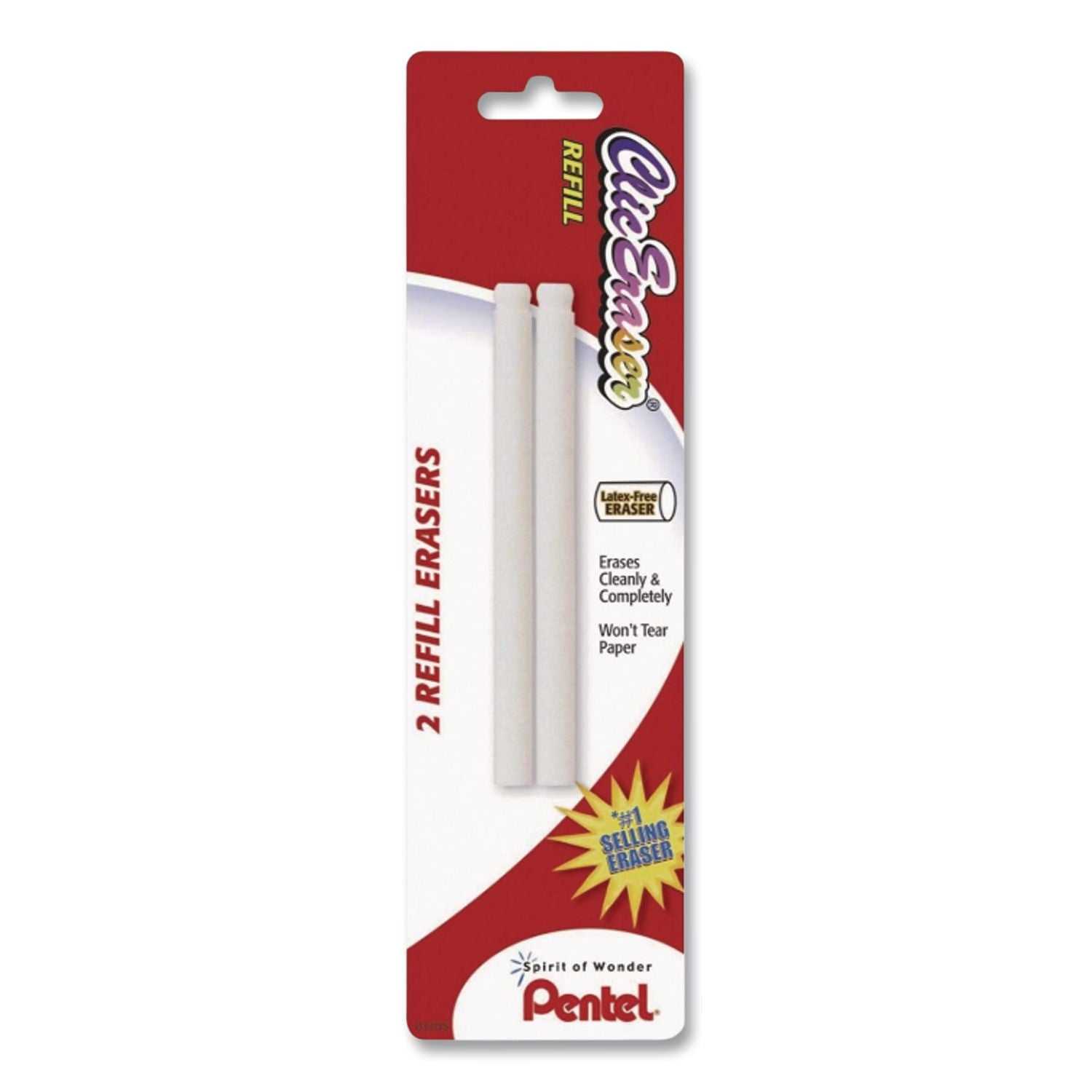 Clic Eraser Refills for Pentel Clic Erasers, Cylindrical Rod, White, 2/Pack