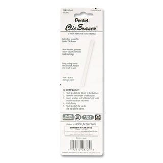 Clic Eraser Refills for Pentel Clic Erasers, Cylindrical Rod, White, 2/Pack