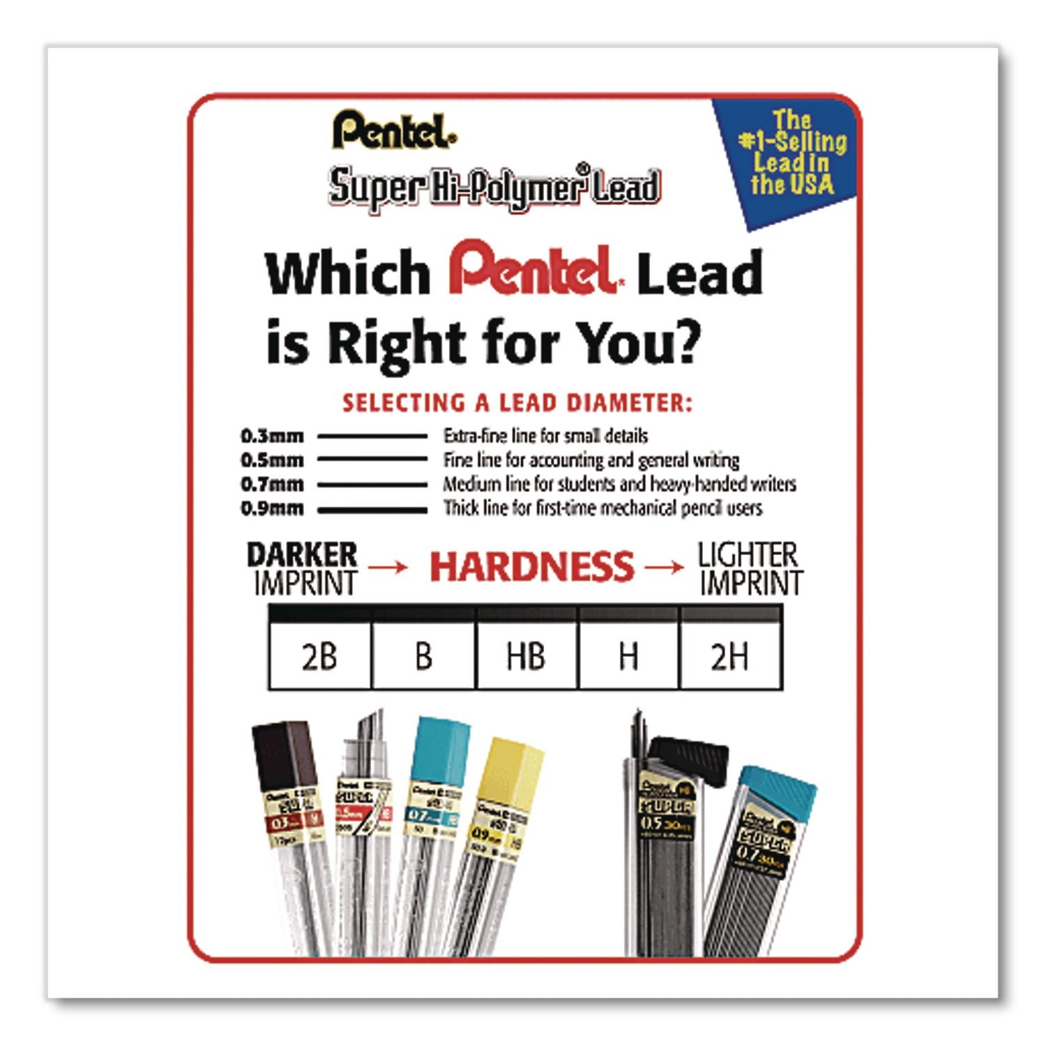Super Hi-Polymer Lead Refills, 0.5 mm, HB, Black, 30/Tube, 3 Tubes/Pack