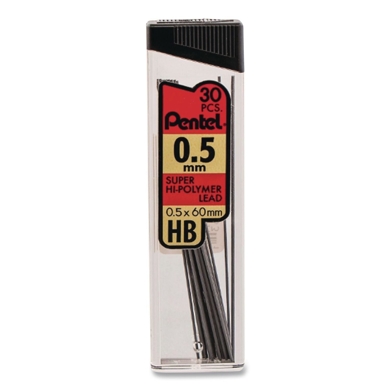 Super Hi-Polymer Lead Refills, 0.5 mm, HB, Black, 30/Tube