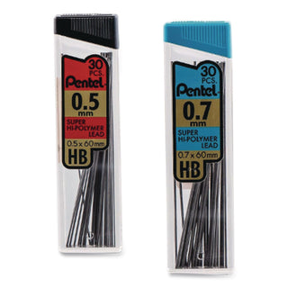 Super Hi-Polymer Lead Refill Value Pack, 0.5 mm; 0.7 mm, HB, Black, 30/Tube, 6 Tubes/Pack