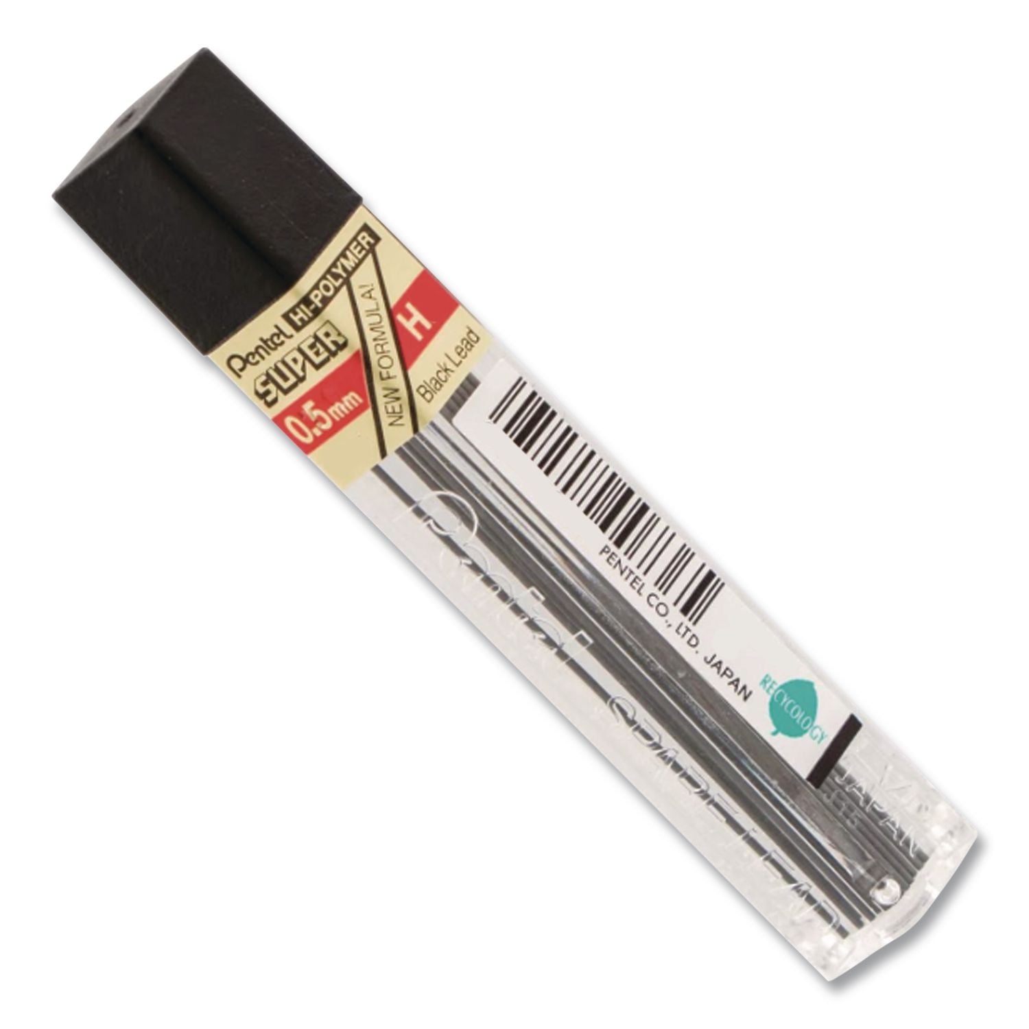 Super Hi-Polymer Lead Refills, 0.5 mm, H, Black, 12/Tube