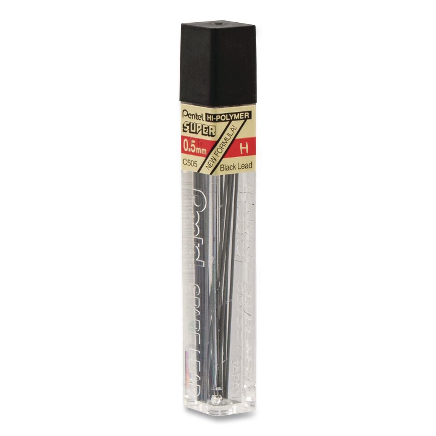 Super Hi-Polymer Lead Refills, 0.5 mm, H, Black, 12/Tube