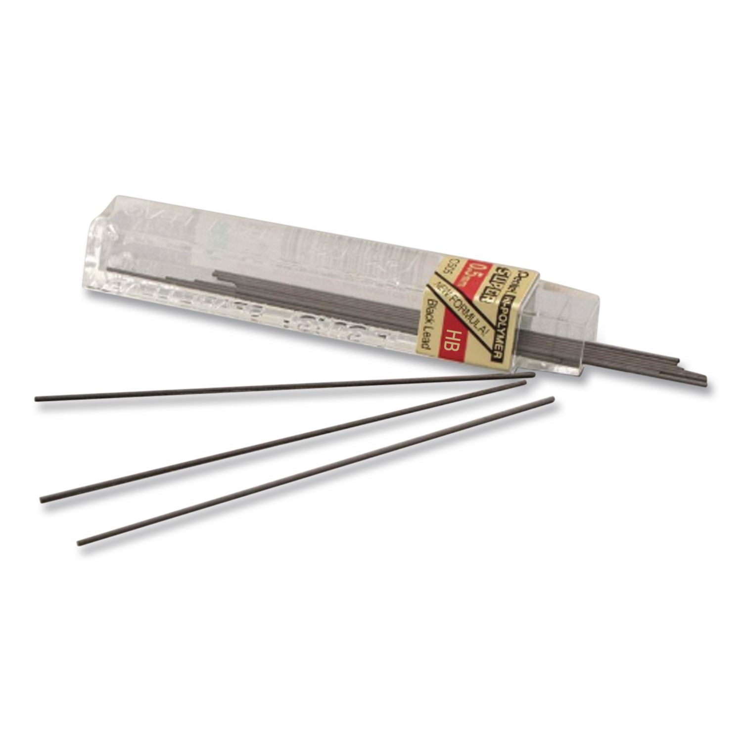 Super Hi-Polymer Lead Refills, 0.5 mm, HB, Black, 12/Tube