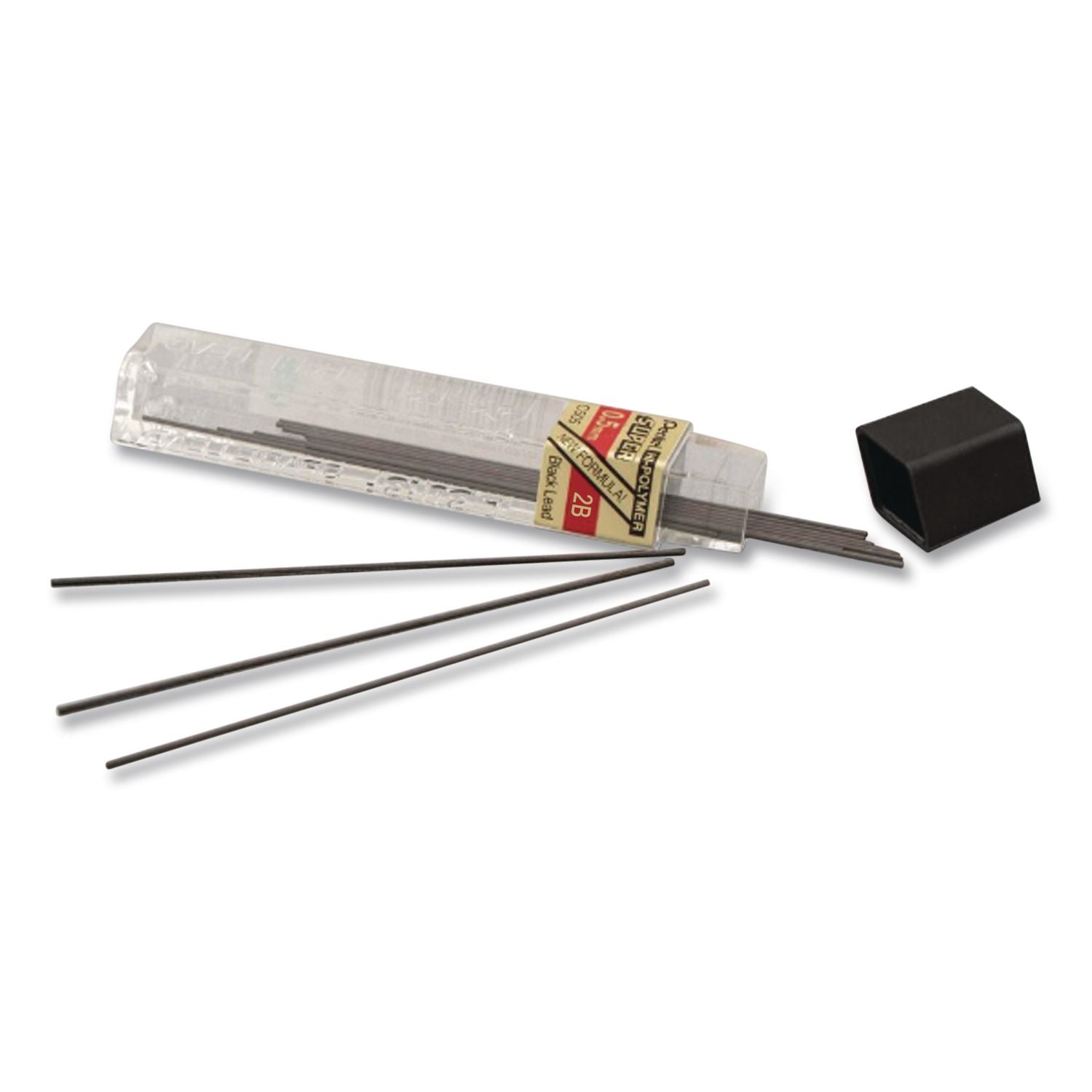 Super Hi-Polymer Lead Refills, 0.5 mm, 2B, Black, 12/Tube