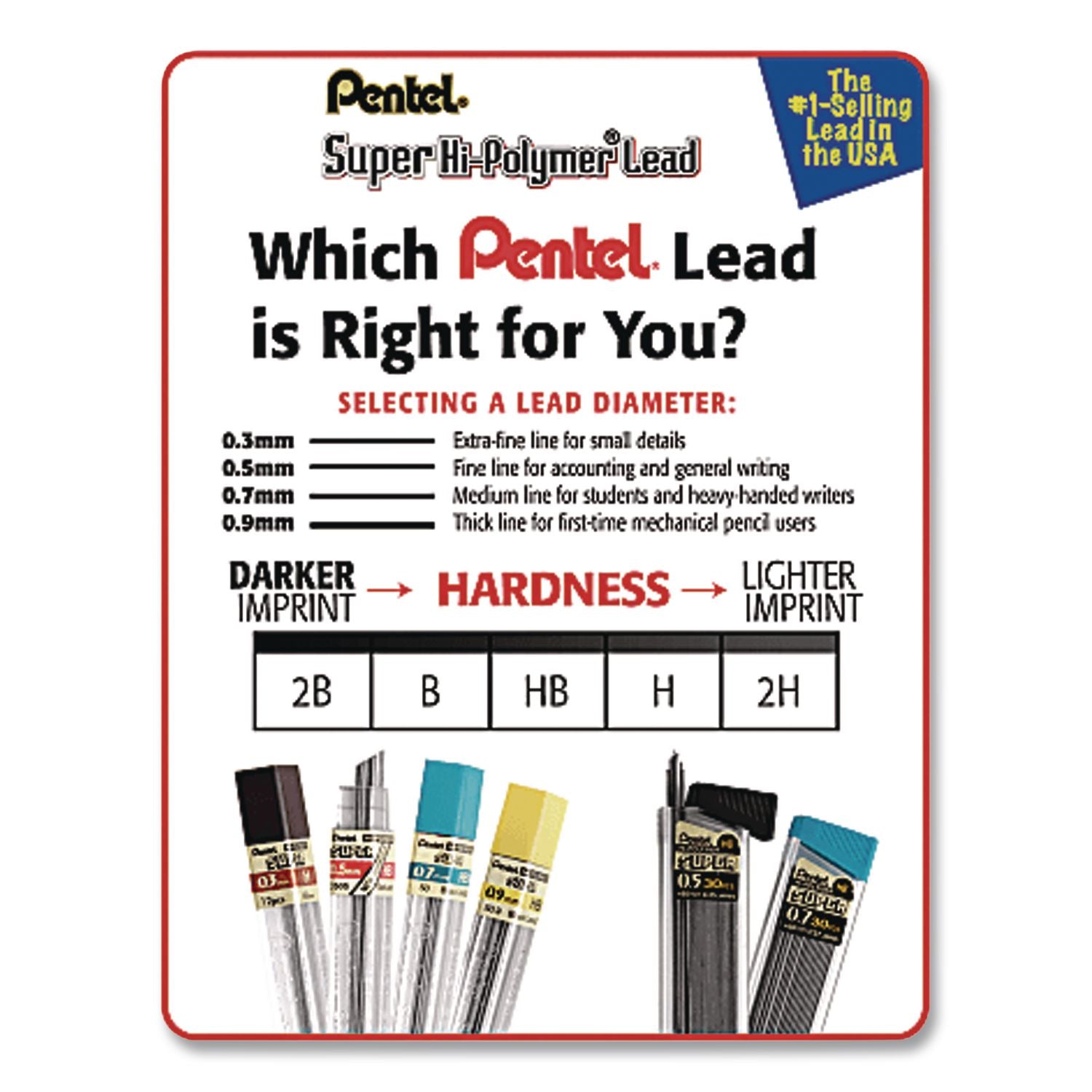 Super Hi-Polymer Lead Refills, 0.5 mm, 2B, Black, 12/Tube