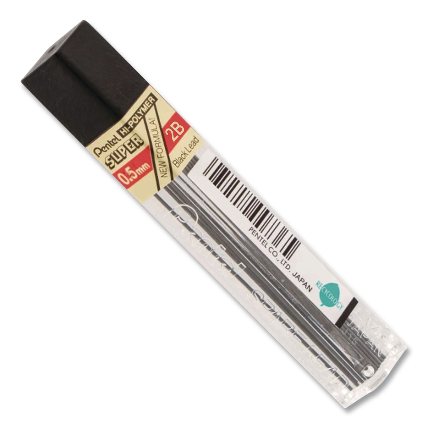 Super Hi-Polymer Lead Refills, 0.5 mm, 2B, Black, 12/Tube