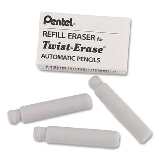 Eraser Refills for Pentel Side FX and Twist-Erase Pencils, Cylindrical Rod, White, 3/Tube