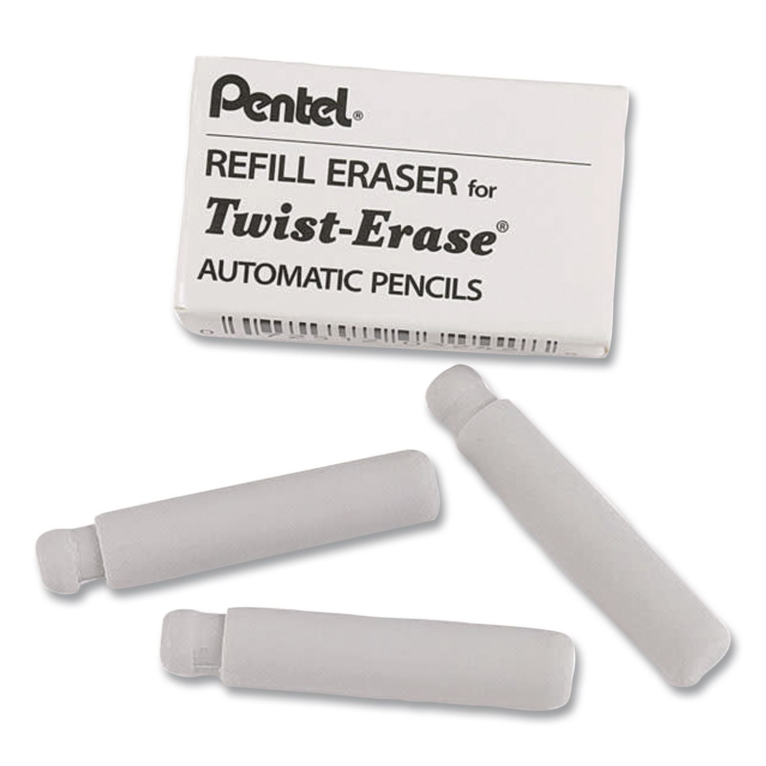 Eraser Refills for Pentel Side FX and Twist-Erase Pencils, Cylindrical Rod, White, 3/Tube