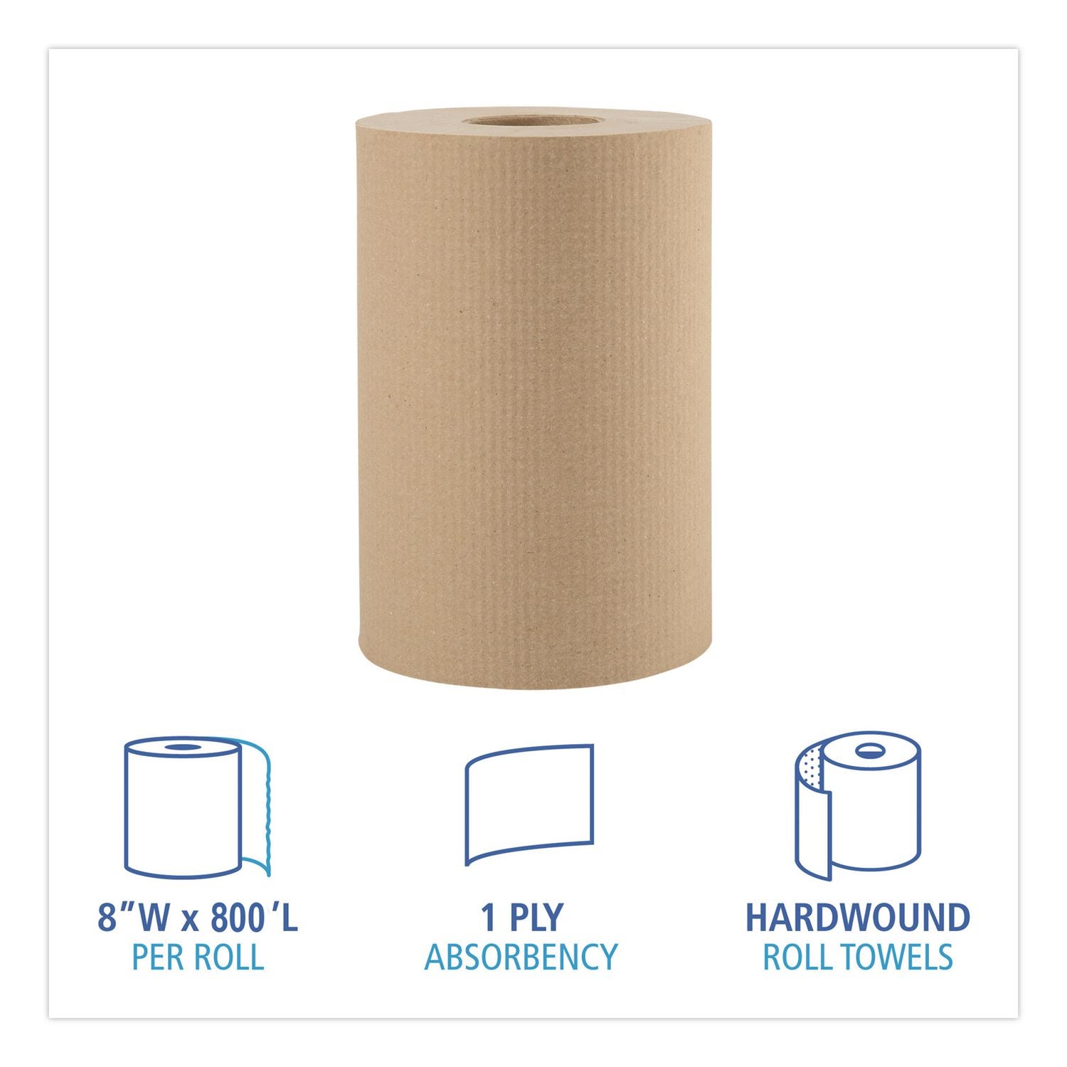 Boardwalk Green Universal Roll Towels, 1-Ply, 8" x 800 ft, Natural, 6 Rolls/Carton