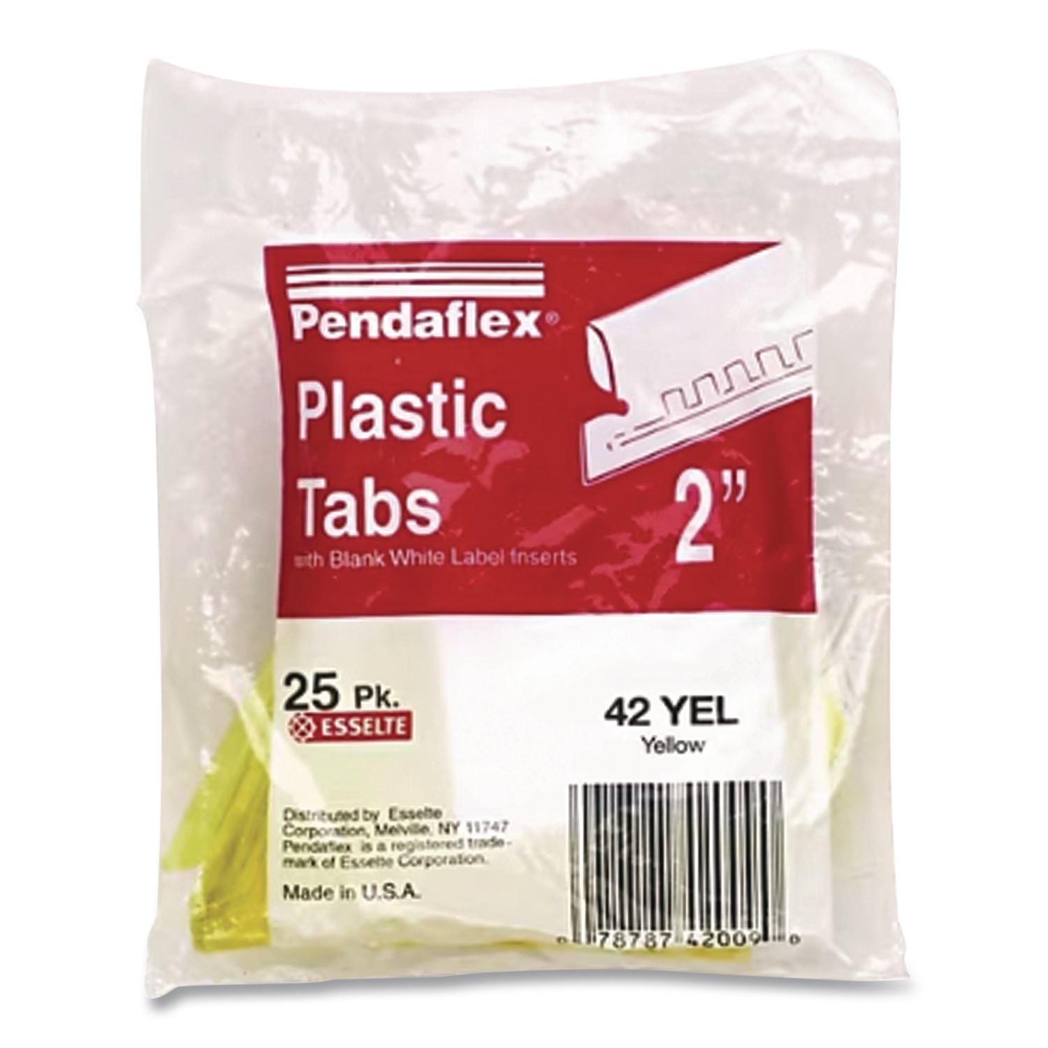 Transparent Colored Tabs For Hanging File Folders, 1/5-Cut, Yellow, 2" Wide, 25/Pack