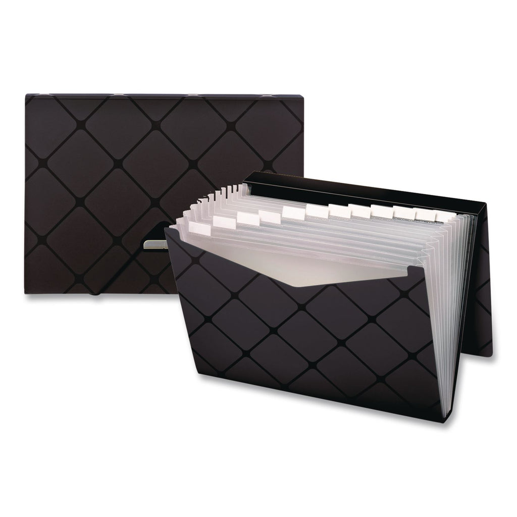Poly Expanding File, 1.5" Expansion, 13 Sections, Cord/Hook Closure, 1/12-Cut Tabs, Letter Size, Black