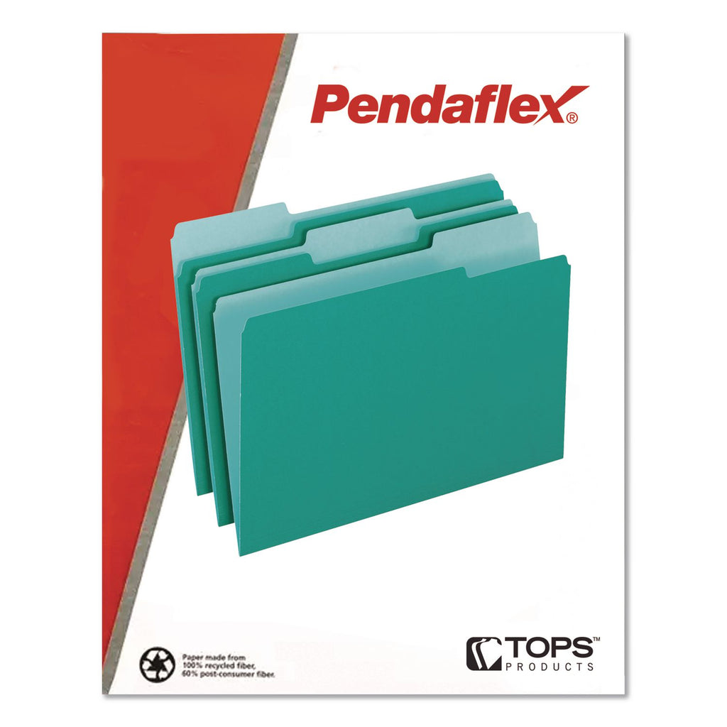 Interior File Folders, 1/3-Cut Tabs: Assorted, Letter Size, Aqua, 100/Box