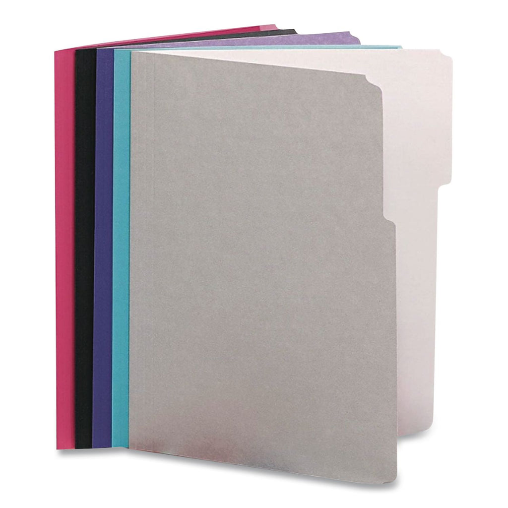 Interior File Folders, 1/3-Cut Tabs: Assorted, Letter Size, Assorted Colors: Aqua/Black/Gray/Pink/Violet, 100/Box