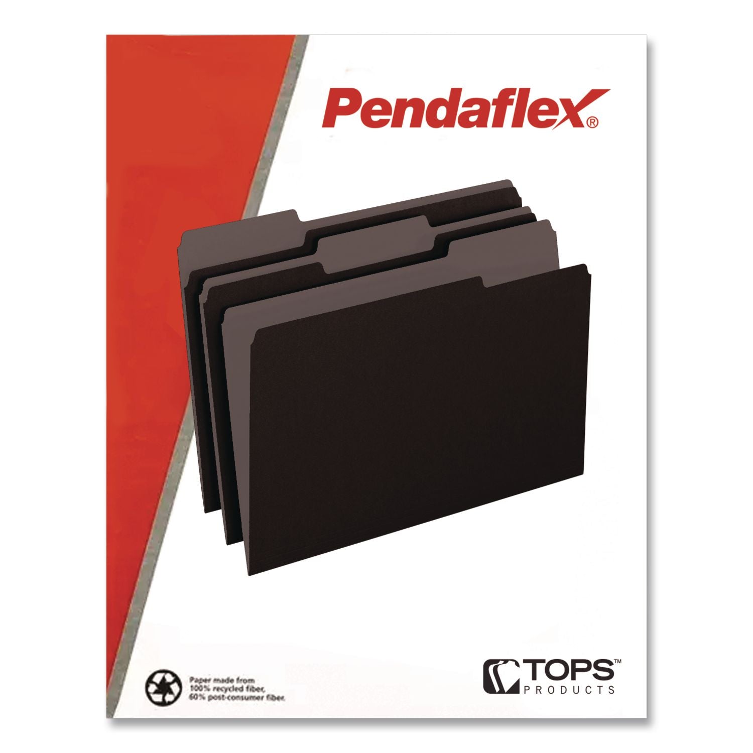 Interior File Folders, 1/3-Cut Tabs: Assorted, Letter Size, Black/Gray, 100/Box