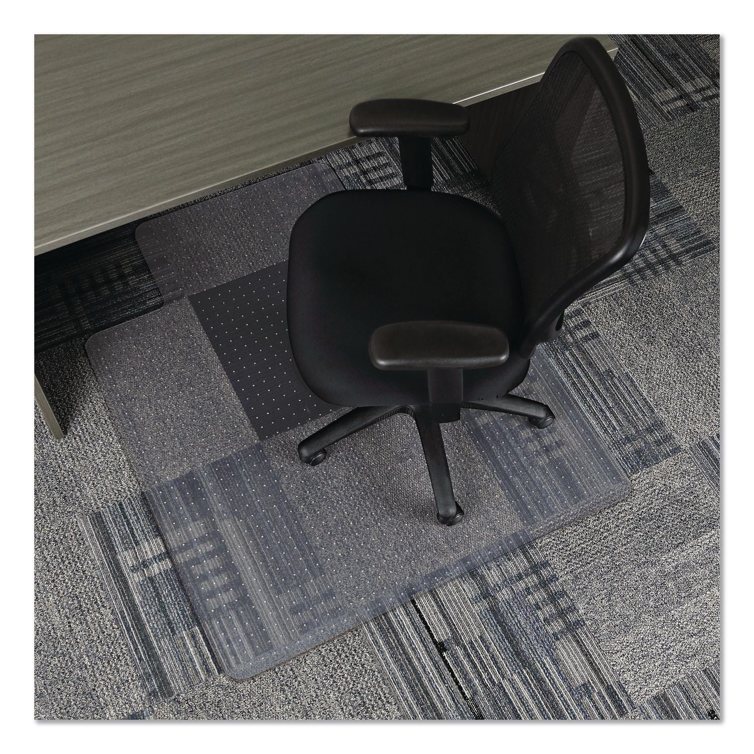 Occasional Use Studded Chair Mat for Flat Pile Carpet, 45 x 53, Wide Lipped, Clear