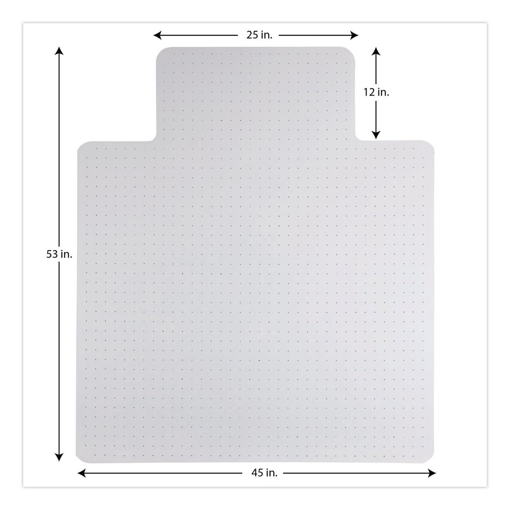 Occasional Use Studded Chair Mat for Flat Pile Carpet, 45 x 53, Wide Lipped, Clear