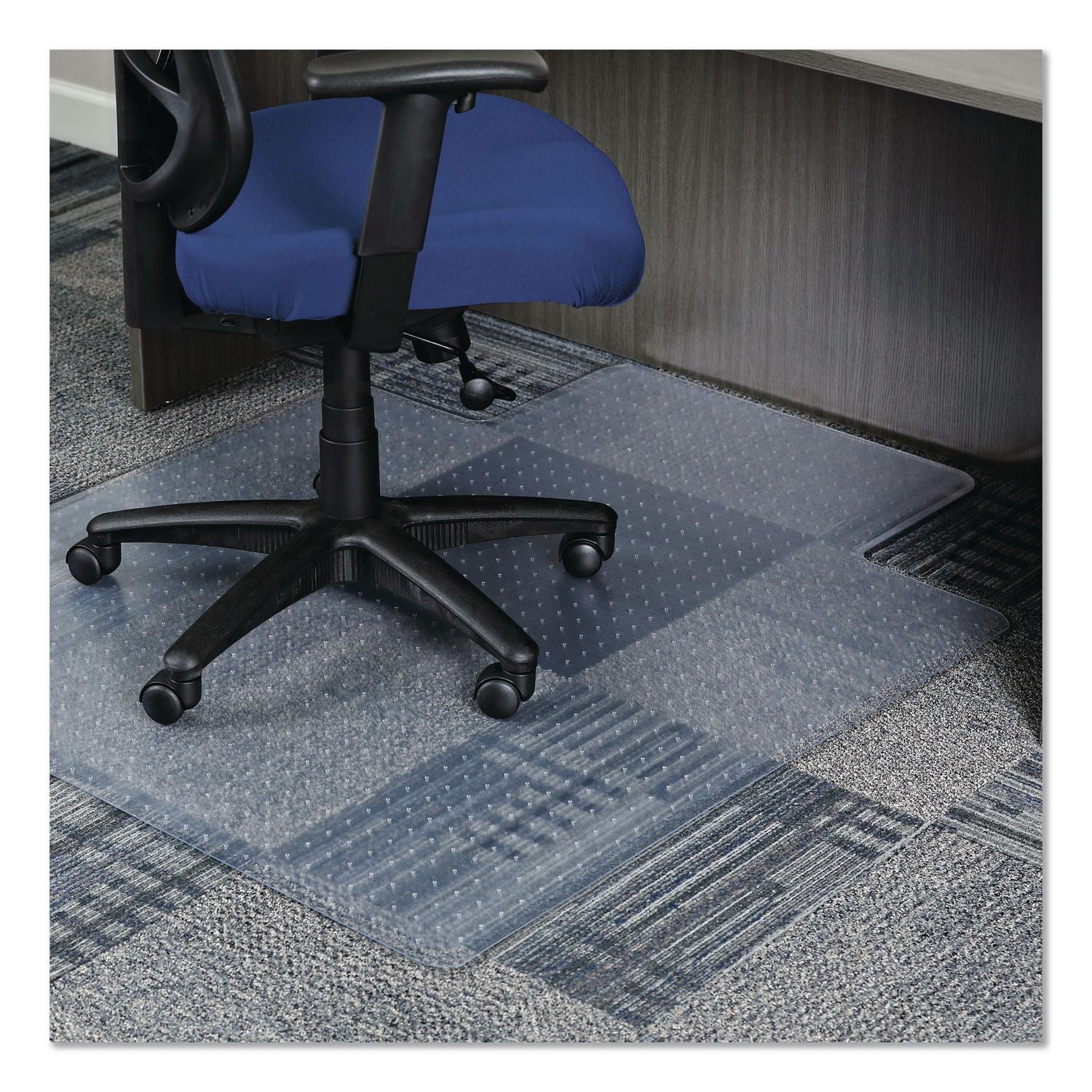 Moderate Use Studded Chair Mat for Low Pile Carpet, 45 x 53, Wide Lipped, Clear