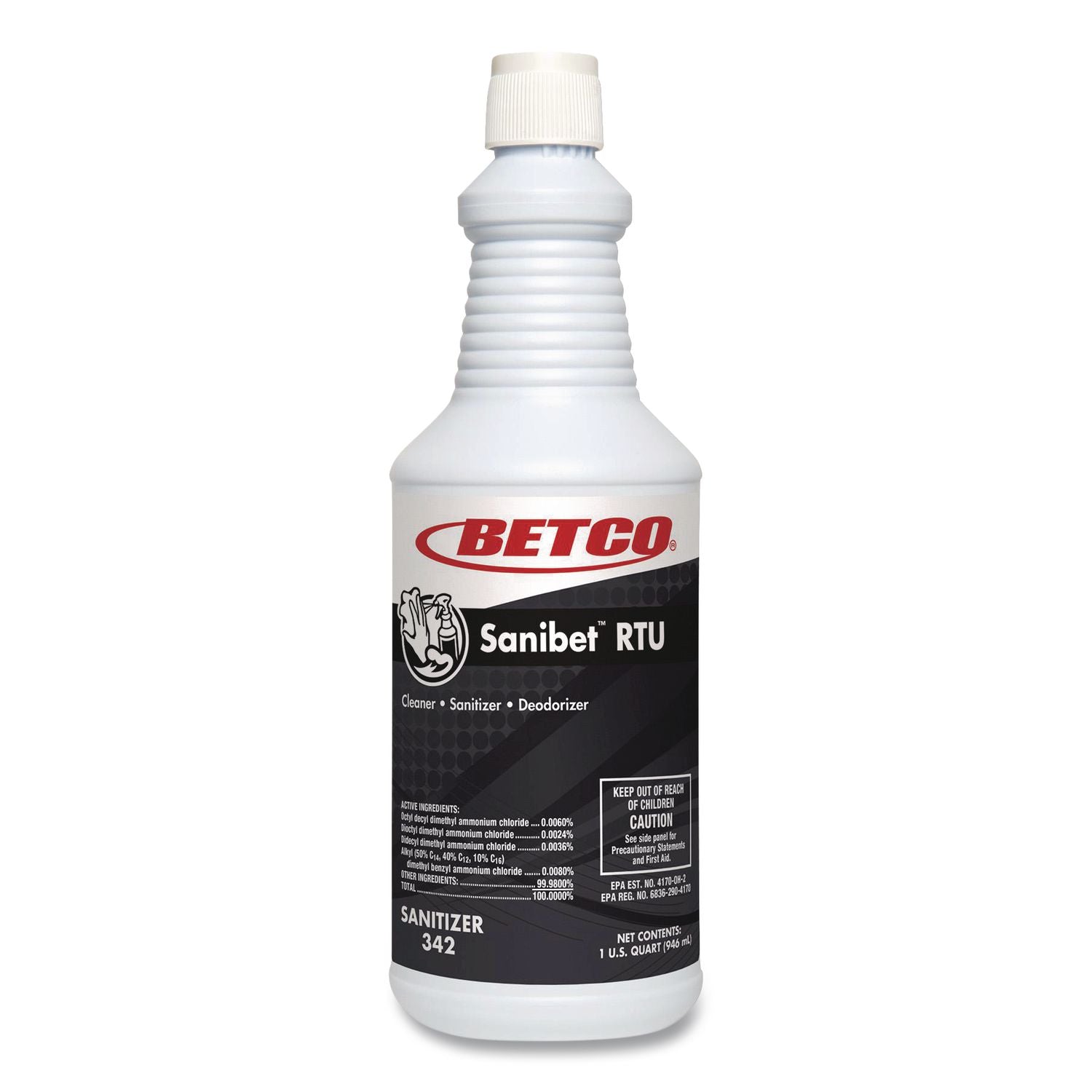 Betco Sanibet RTU Cleaner - Ready-To-Use Spray - 32 fl oz (1 quart) - 12 / Carton - Yellow