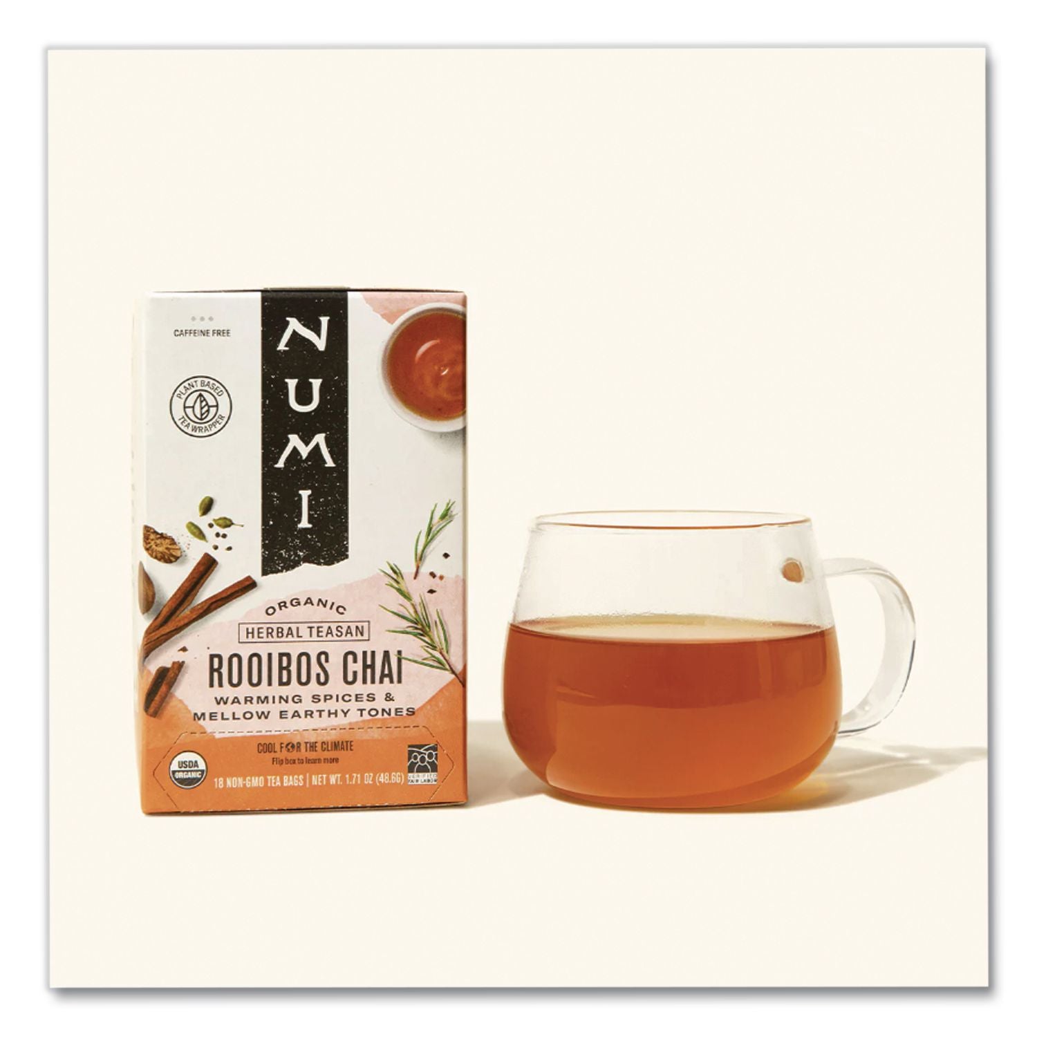 Organic Teas and Teasans, 1.71 oz, Rooibos Chai, 18/Box