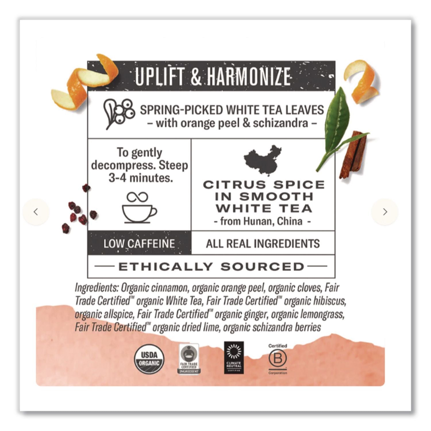 Organic Teas and Teasans, 1.58 oz, White Orange Spice, 16/Box