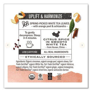 Organic Teas and Teasans, 1.58 oz, White Orange Spice, 16/Box