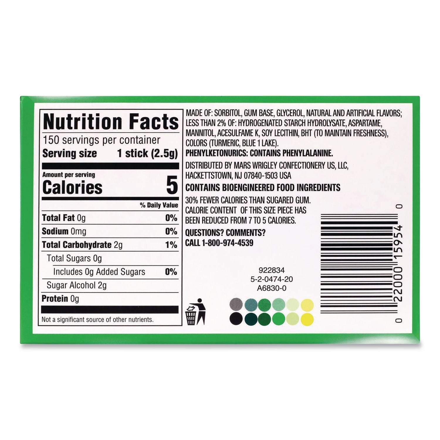 Mars Spearmint Flavored Chewing Gum - Spearmint - 10 / Box