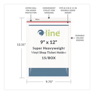 Industrial Zipper Seal Shop Ticket Holders, Vinyl, Clear, 55", 9 x 12, 15/Box