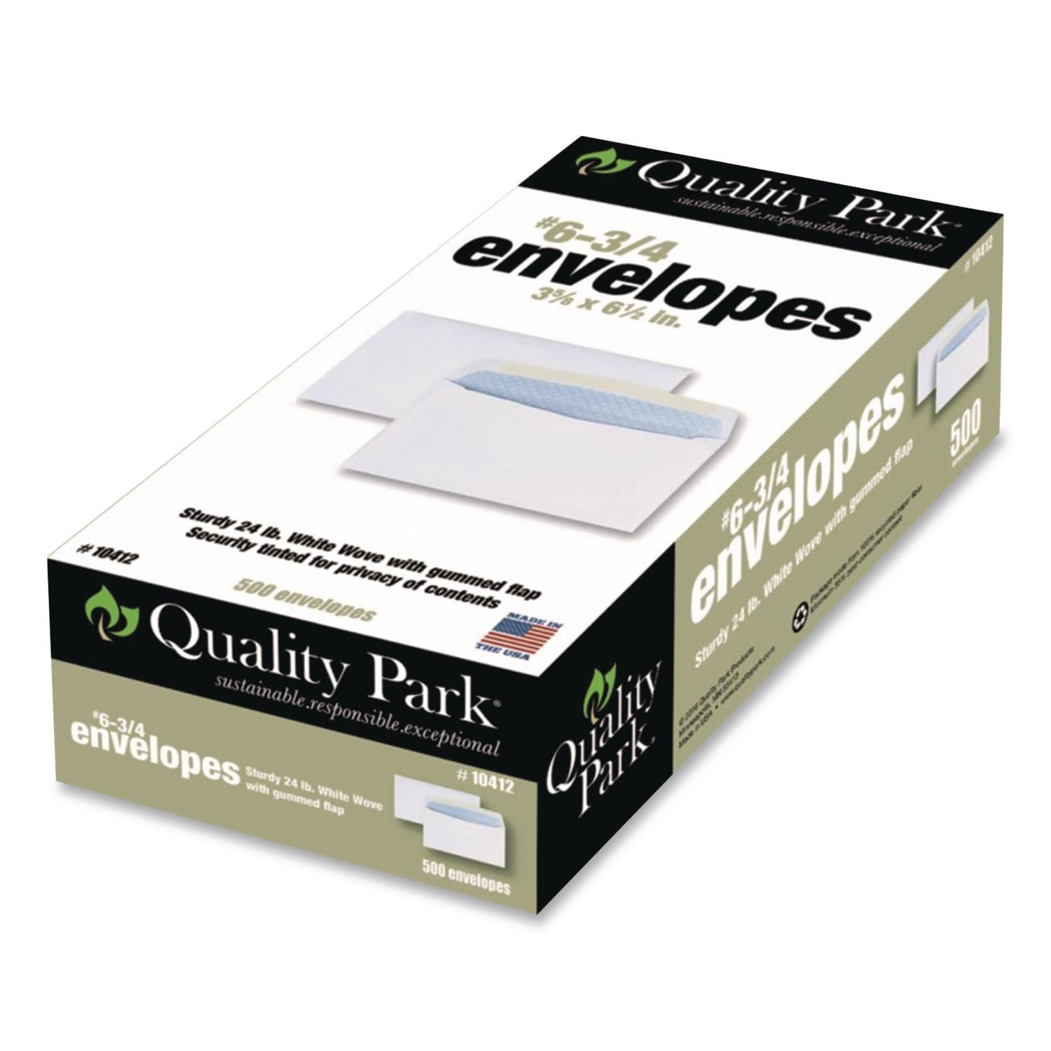 Security Tint Business Envelope, #6 3/4, Commercial Flap, Gummed Closure, 3.63 x 6.5, White, 500/Box
