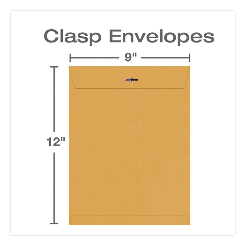 Clasp Envelope, 32 lb Bond Weight Kraft, #10 1/2, Square Flap, Clasp/Gummed Closure, 9 x 12, Brown Kraft, 100/Box
