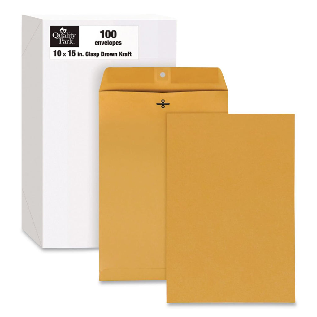 Clasp Envelope, 32 lb Bond Weight Kraft, #15, Square Flap, Clasp/Gummed Closure, 10 x 15, Brown Kraft, 100/Box