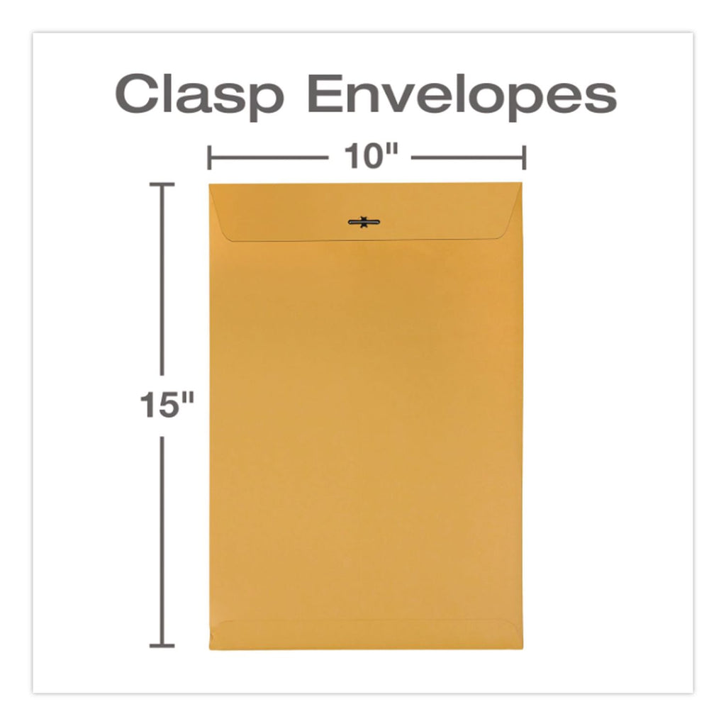 Clasp Envelope, 32 lb Bond Weight Kraft, #15, Square Flap, Clasp/Gummed Closure, 10 x 15, Brown Kraft, 100/Box