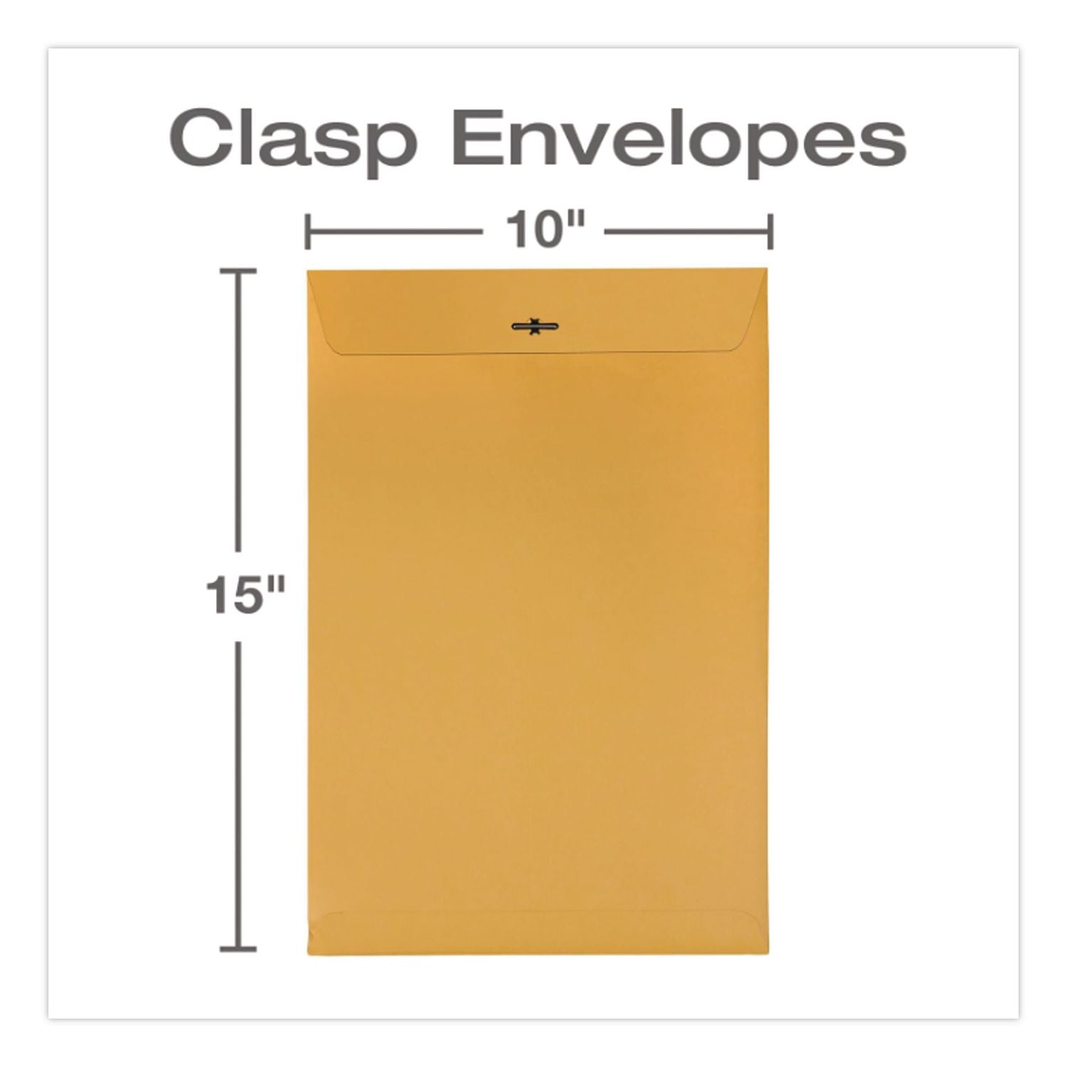 Clasp Envelope, 32 lb Bond Weight Kraft, #15, Square Flap, Clasp/Gummed Closure, 10 x 15, Brown Kraft, 100/Box