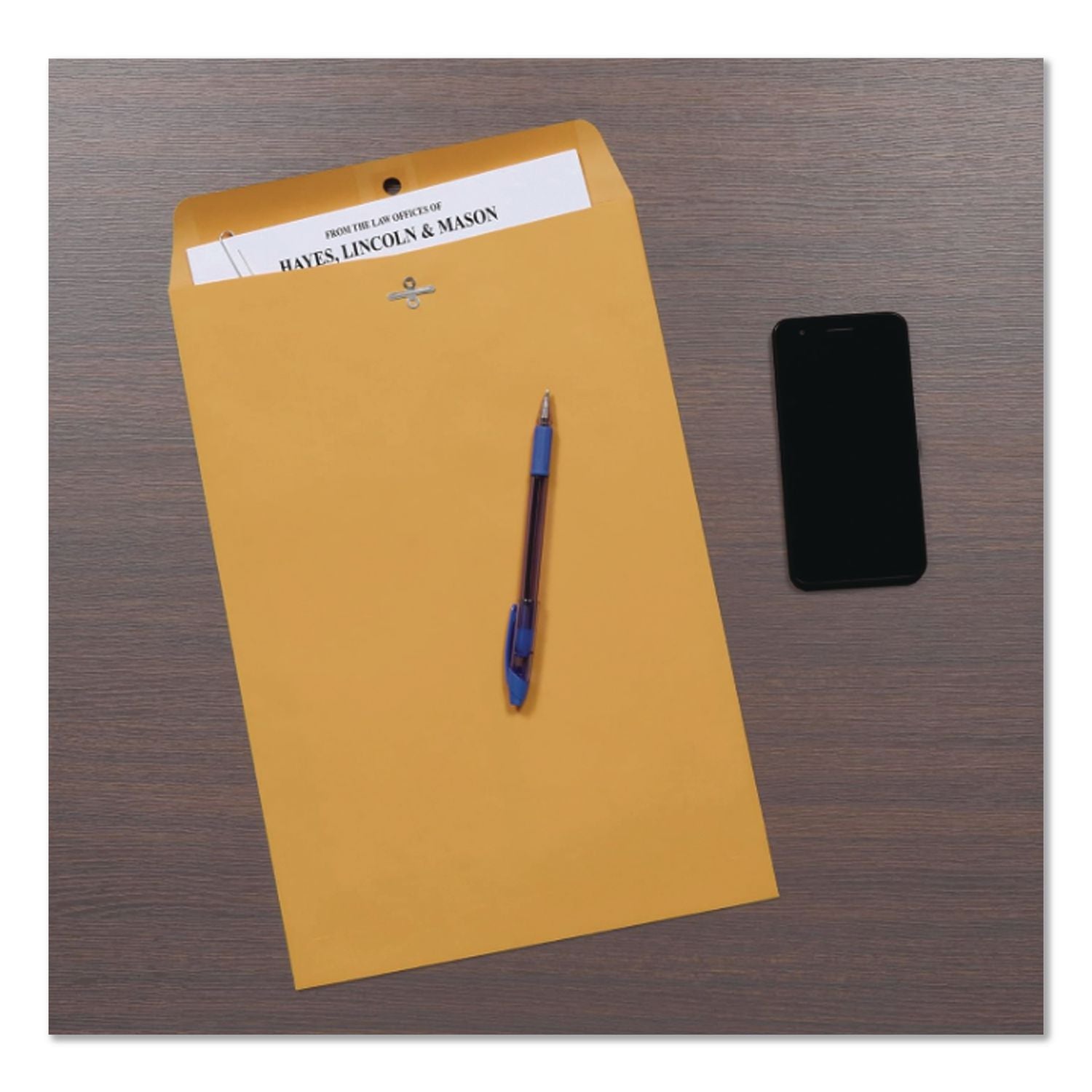Clasp Envelope, 32 lb Bond Weight Kraft, #15, Square Flap, Clasp/Gummed Closure, 10 x 15, Brown Kraft, 100/Box