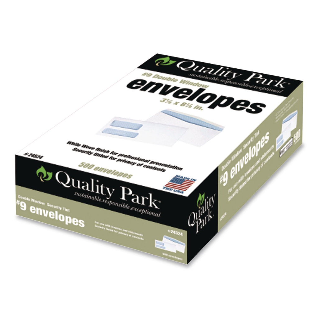Double Window Security-Tinted Check Envelope, #9, Commercial Flap, Gummed Closure, 3.88 x 8.88, White, 500/Box