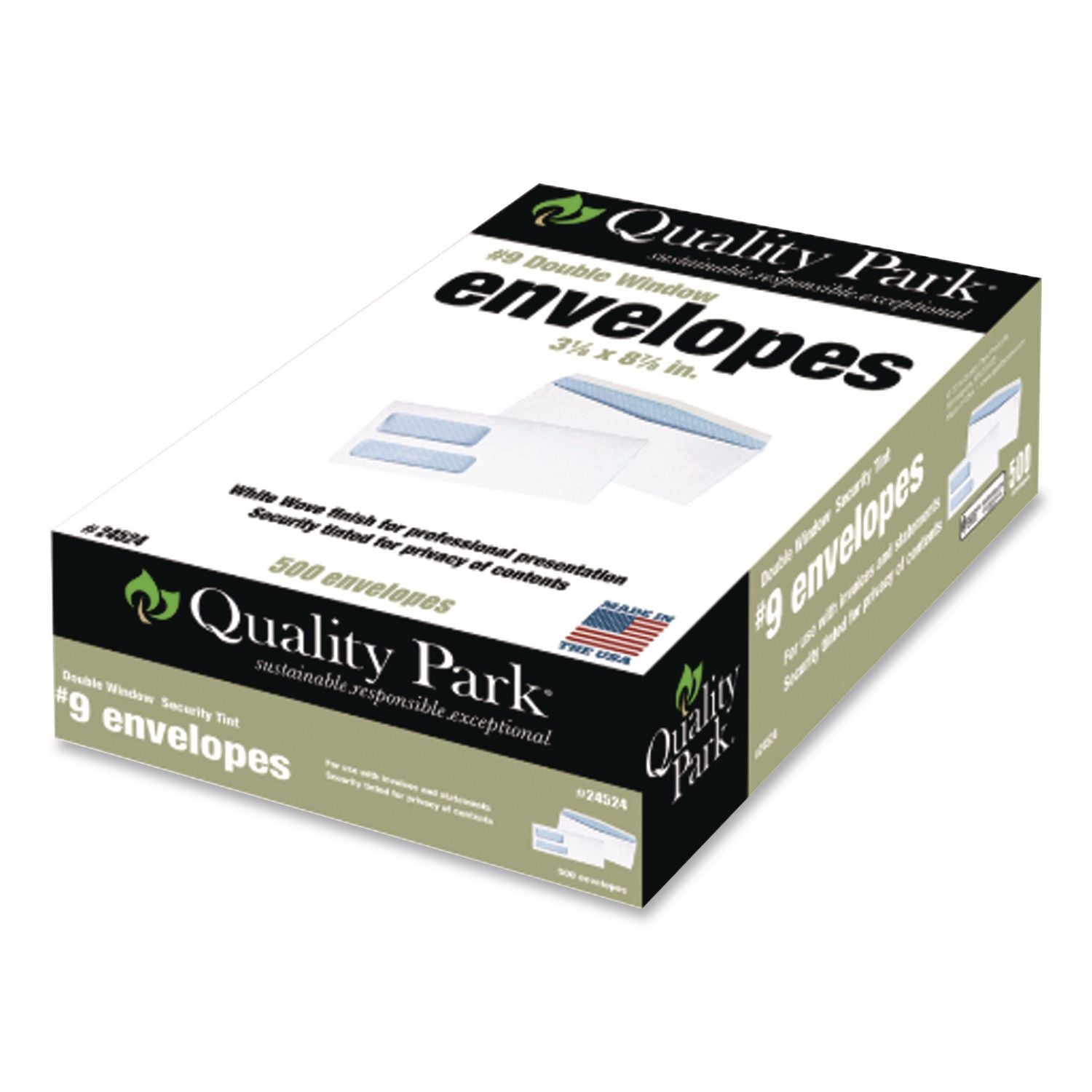 Double Window Security-Tinted Check Envelope, #9, Commercial Flap, Gummed Closure, 3.88 x 8.88, White, 500/Box