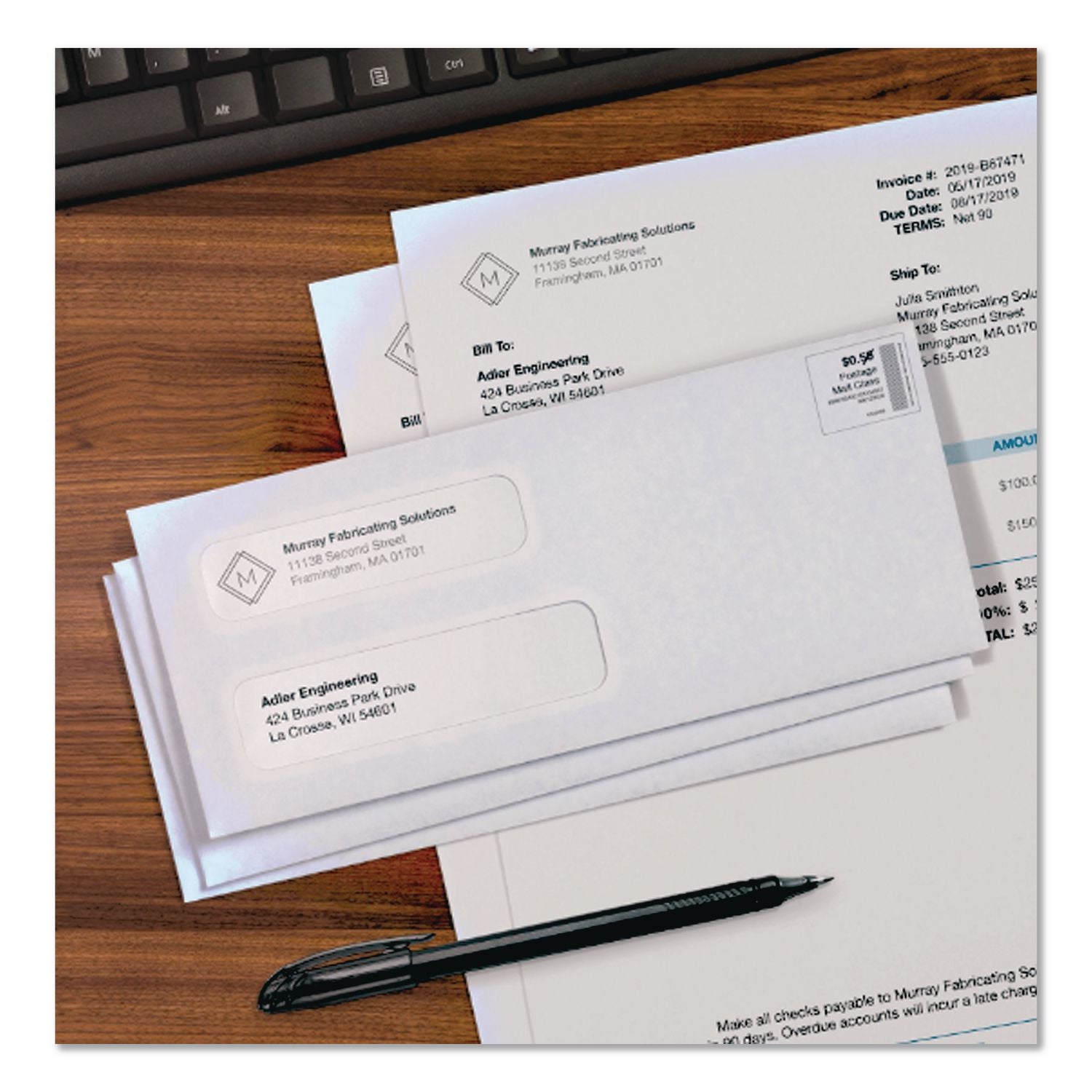 Double Window Security-Tinted Check Envelope, #8 5/8, Commercial Flap, Gummed Closure, 3.63 x 8.63, White, 500/Box