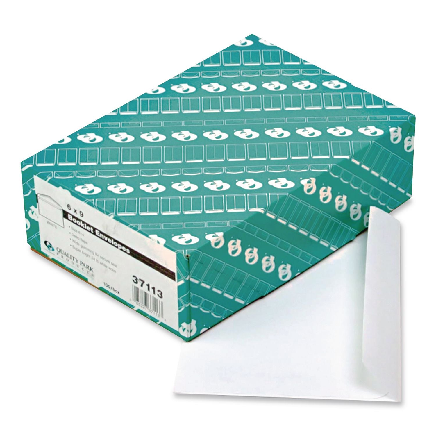 Open-Side Booklet Envelope, #6 1/2, Hub Flap, Gummed Closure, 6 x 9, White, 100/Box